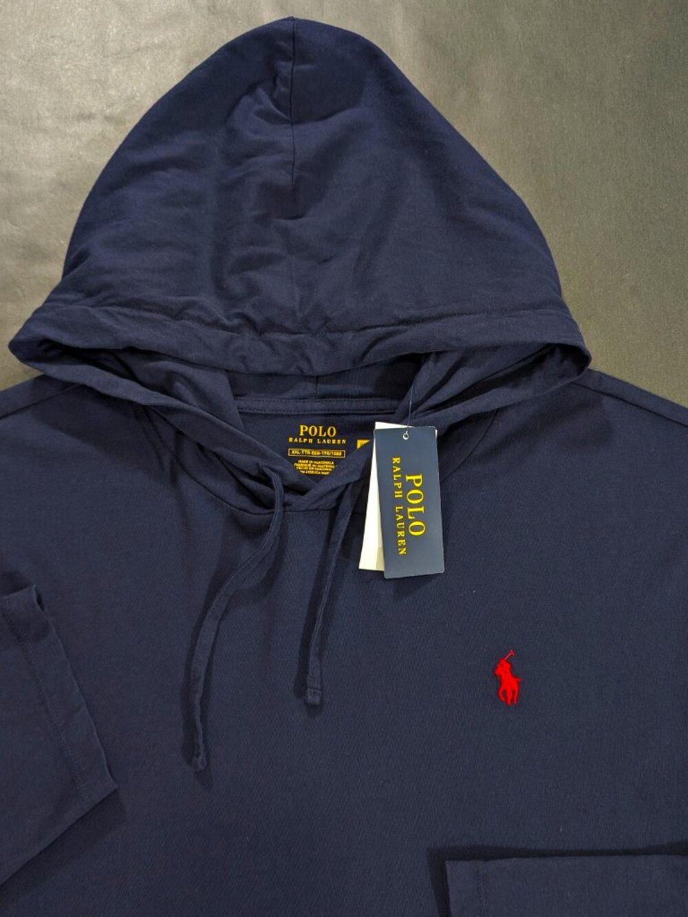 Polo Ralph Lauren Lightweight Hoodie Men`s Size 2XL Navy Cotton Long Sleeve